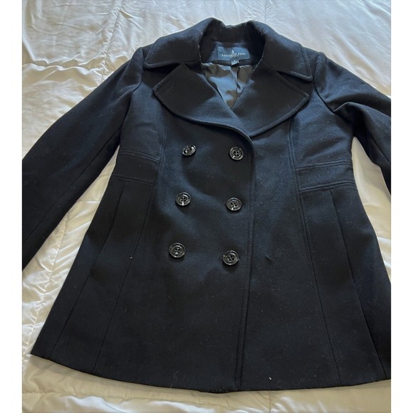 Womens London Fog Double-Breasted Lined Black Wool Blend Pea Coat Size S - Picture 5 of 14